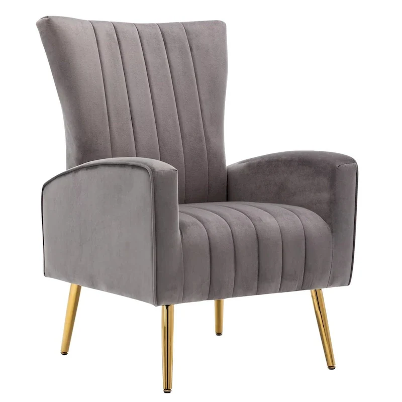Velvet Comfy Accent Chair Cozy Arm Chair with Wingback and Gold Metal Legs