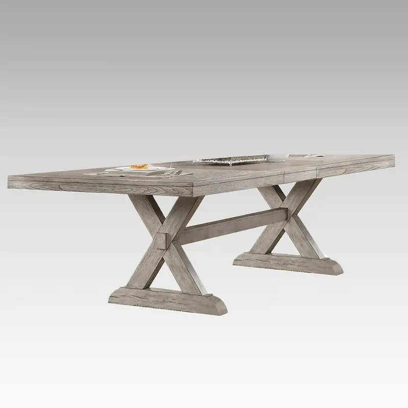 Rectangular Dining Table with Leaves in Gray Oak