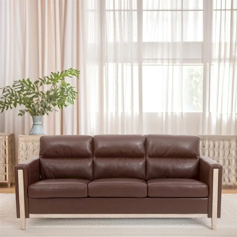 3-Seater Comfortable Sofa with Solid Wood Feet and Side Pocket