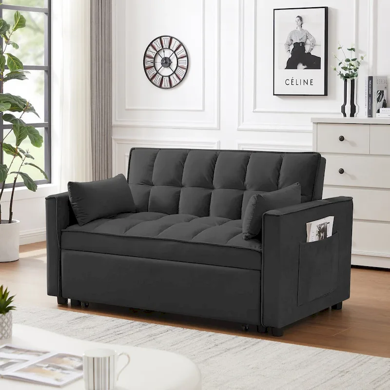 Velvet Convertible Loveseat Sofa Bed - 2 Seater Pullout