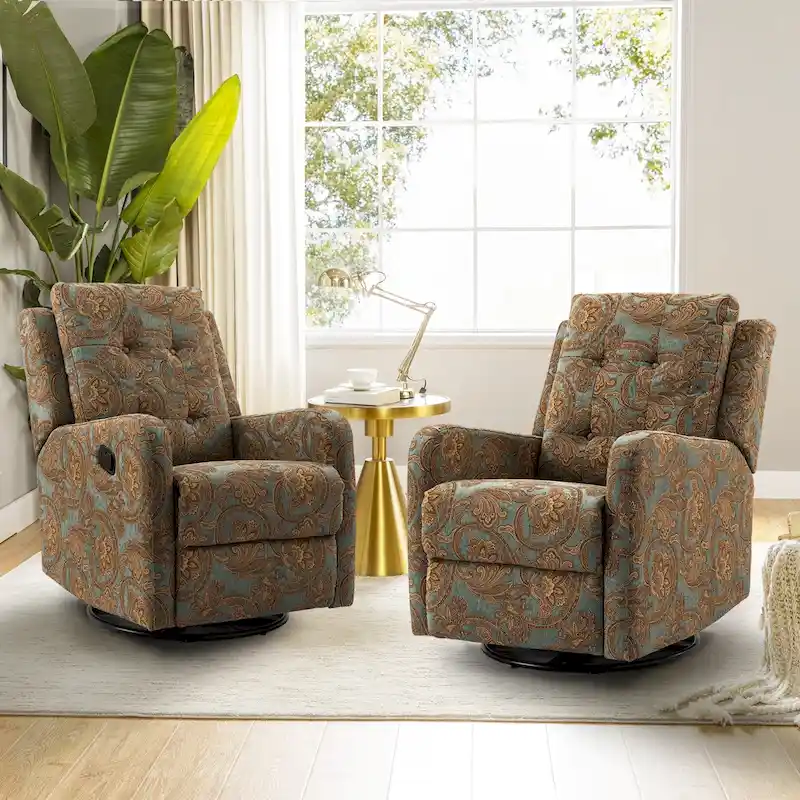 Manual Swivel Recliner with Tufted Back Set of 2