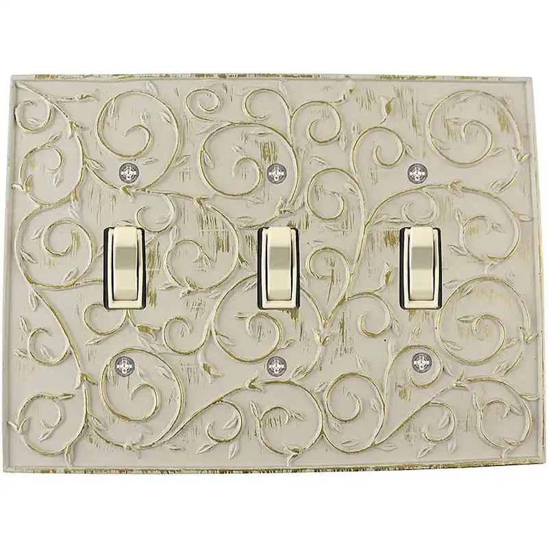 Meriville French Scroll 3 Toggle Wallplate, Triple Switch Electrical Cover Plate