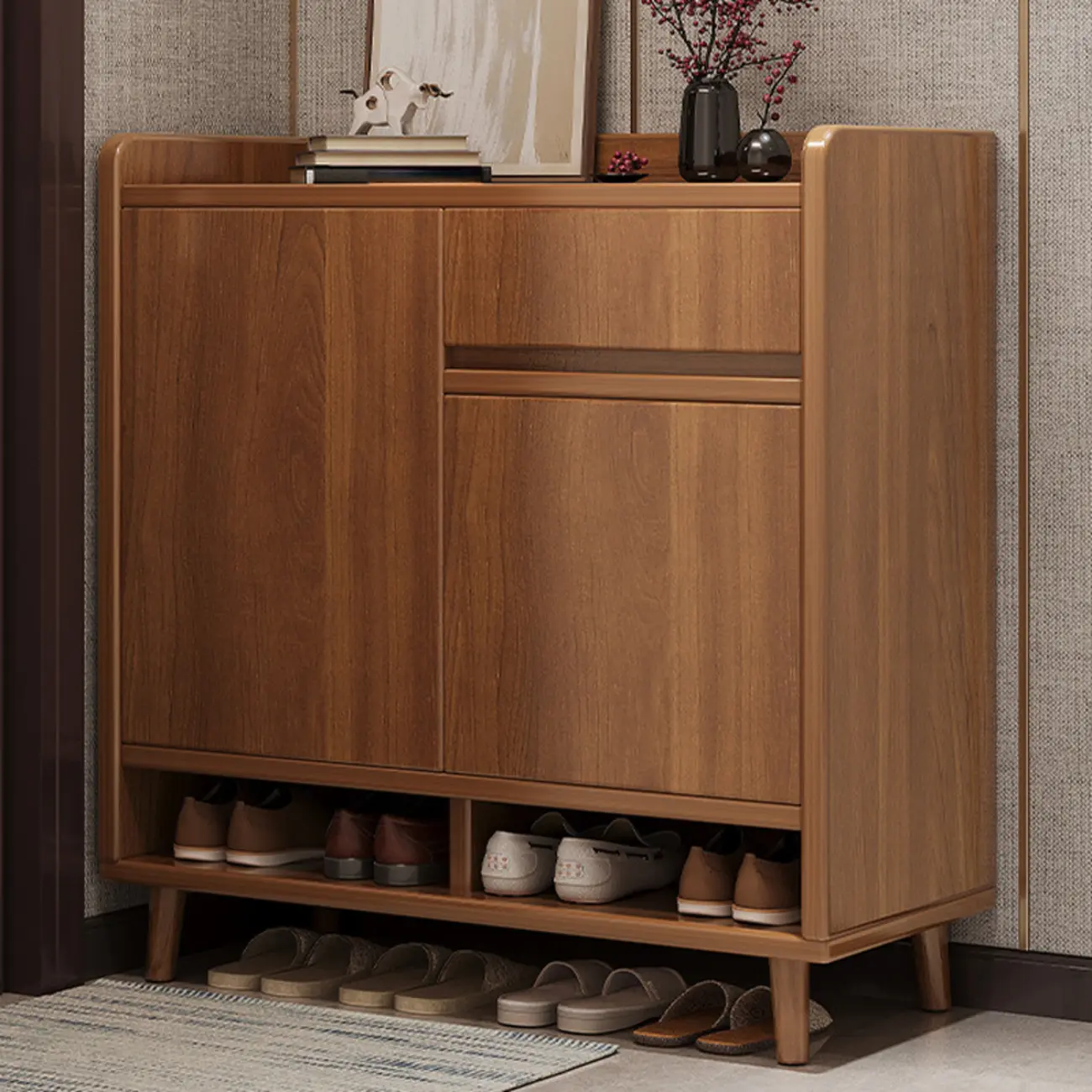 Vertical Modern White Wood Entryway Shoe Cabinet
