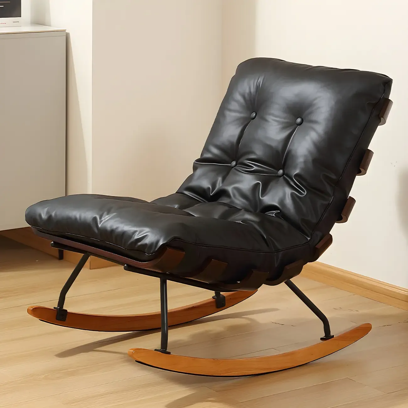 Minimalistic Flannel Cushioned Rocking Chair for Living Room