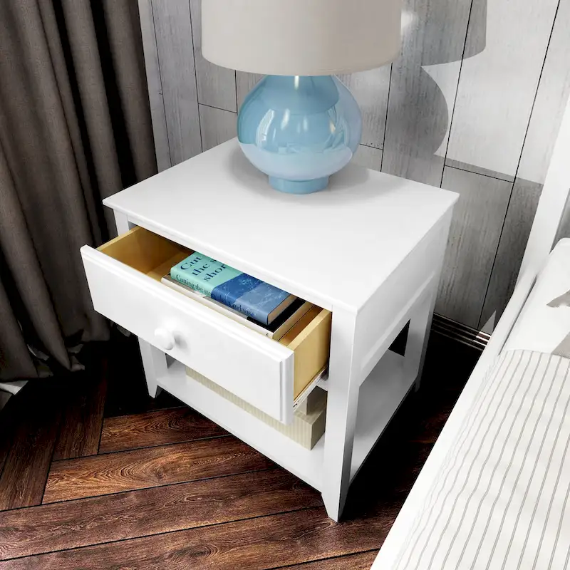 Plank and Beam Nightstand with Drawer and Shelf