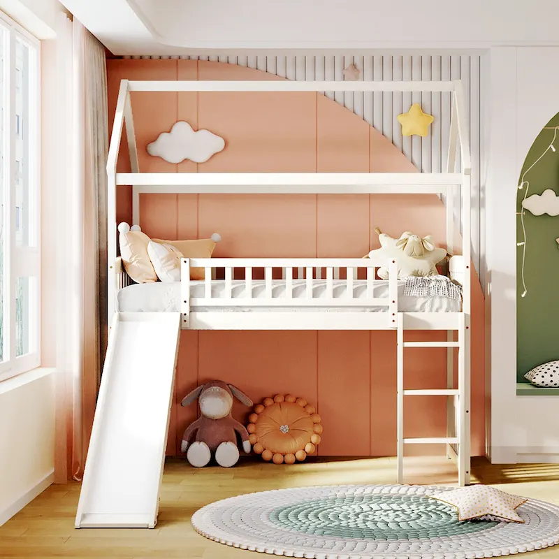 Twin Loft Bed with Slide,House Bed with Slide