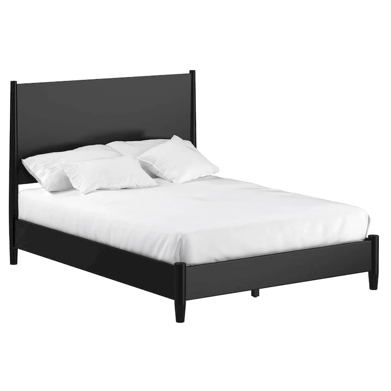 Flynn Mid Century Modern Panel Bed, Black
