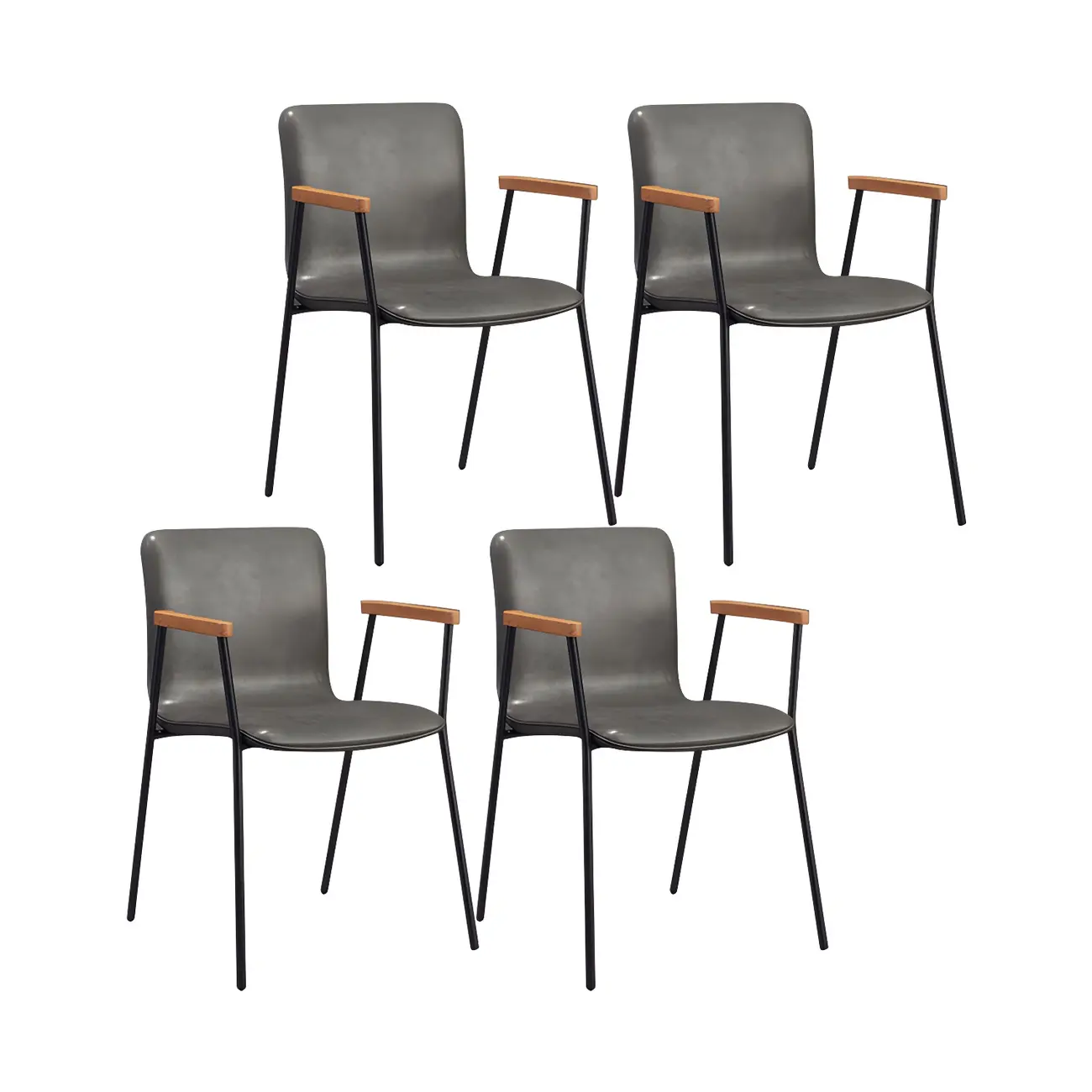 Leather Metal Legs Armrest Backrest Dining Chair