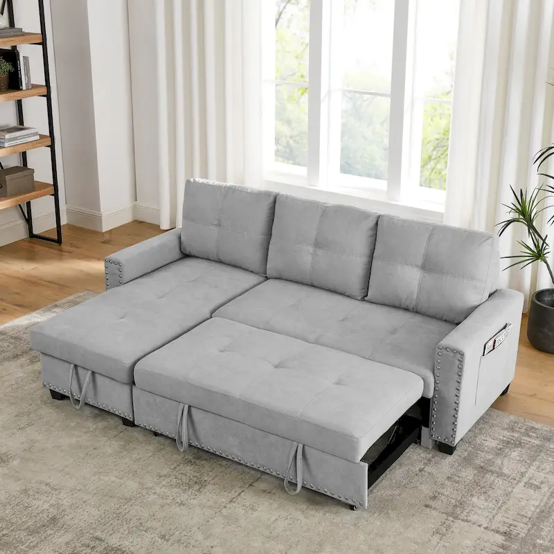 Classic and Cozy L-shape Pull-out Sleeper Sectional Sofa