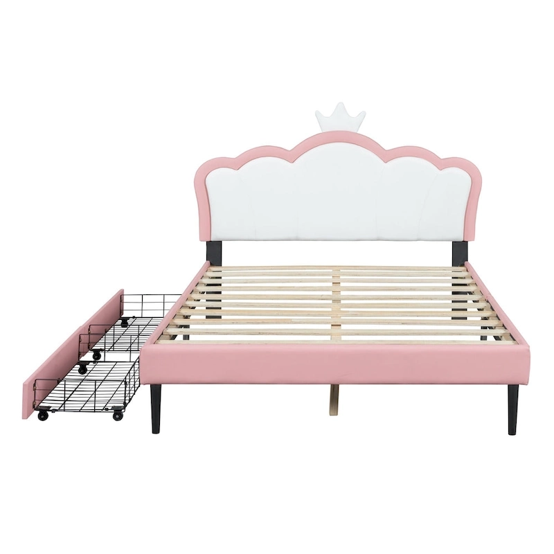 Upholstered Princess Bed with Crown Headboard & Drawers