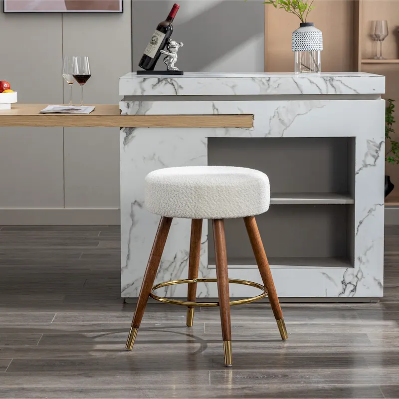 White 23.88 Upholstered Swivel Stool with Wood Frame