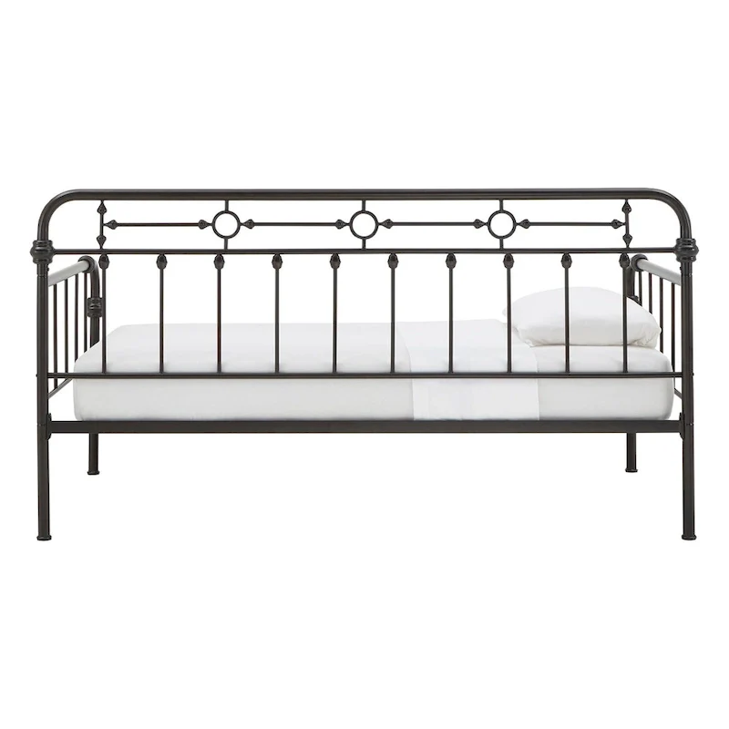 Antique Dark Bronze Metal Daybed with Trundle, Classic Style Twin Guest Bed