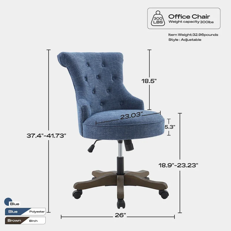 Office Chair with Wheels, Adjustable Height, Linen Fabric Upholstered Computer Desk Chair Swivel