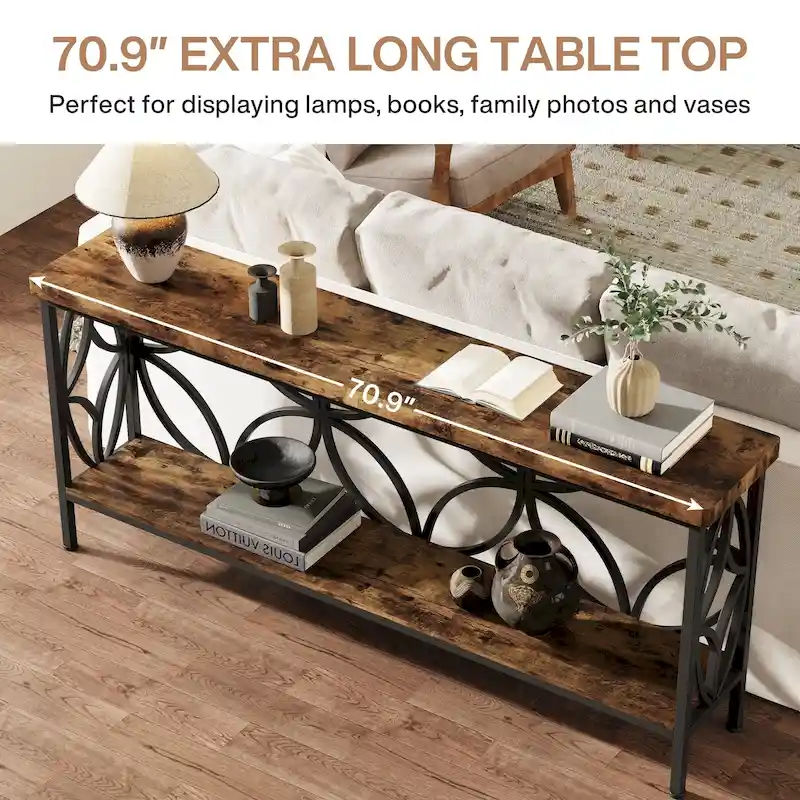 70.9 Inch Long Sofa Table, Industrial Console Table - 70.9 L  11.8 W  31.9 H
