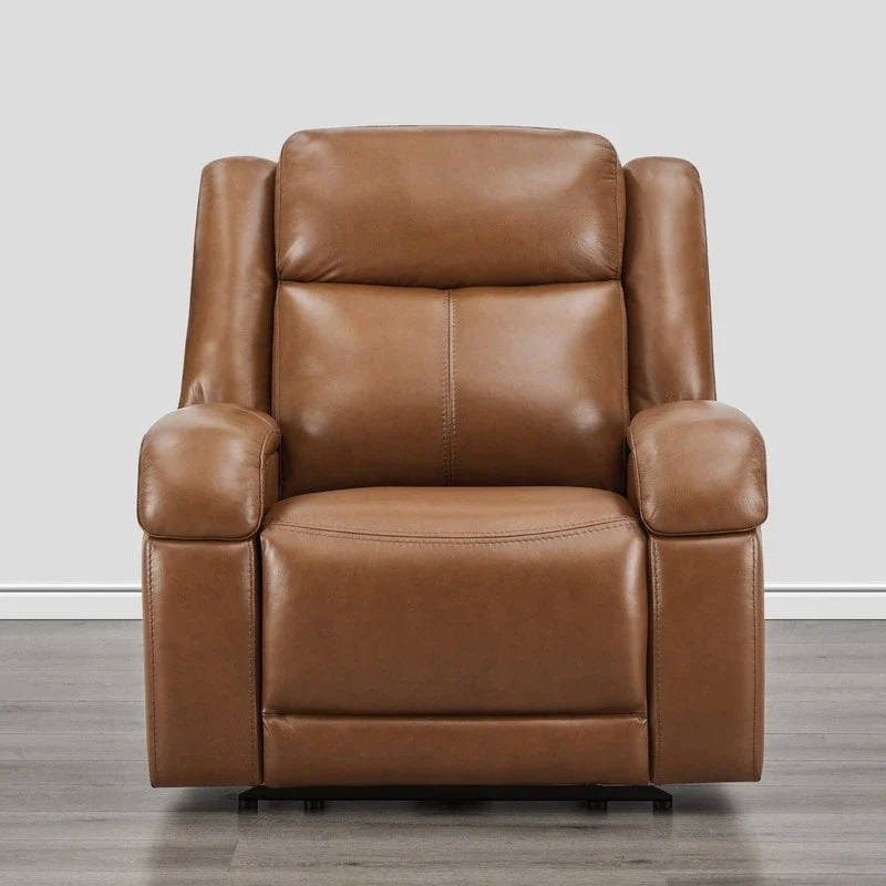 Brown Leather Power Recliner with Headrest - Single Seat