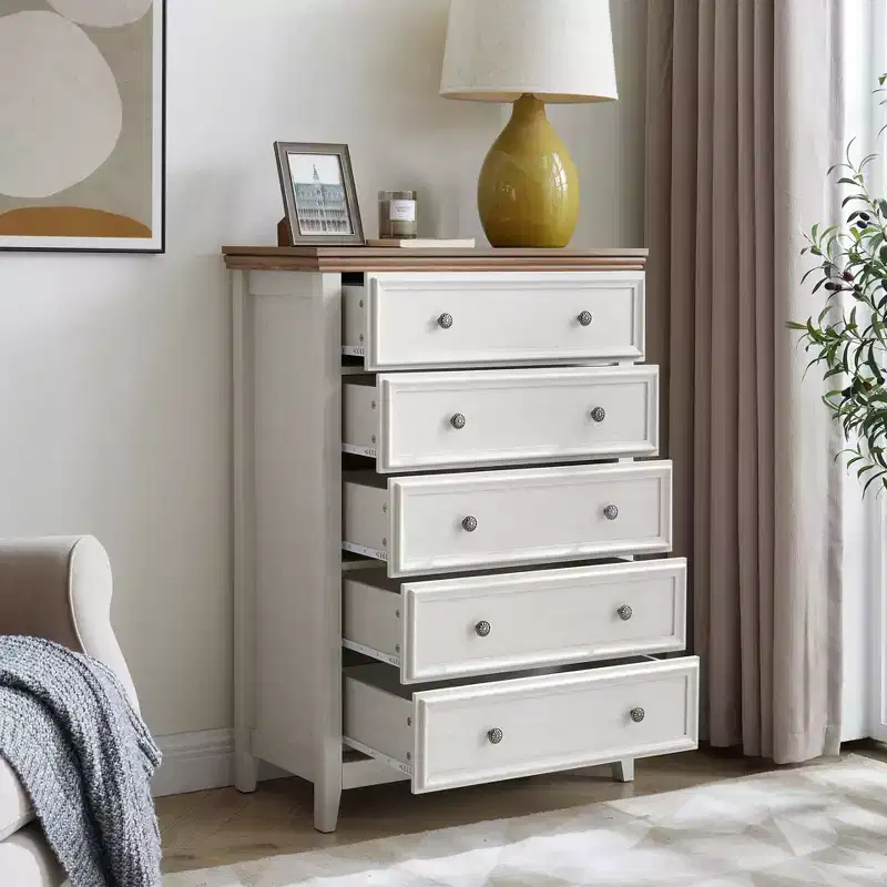 Beige Modern 5-Drawer Dresser, Single