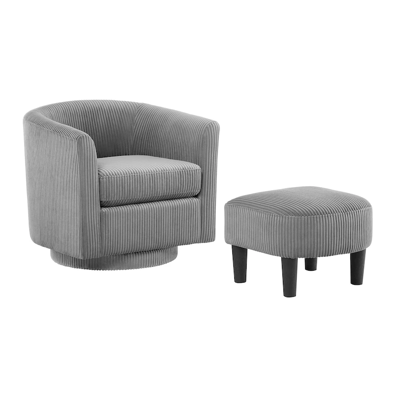 Grey Modern 26.4 Swivel Arm Chair with Ottoman