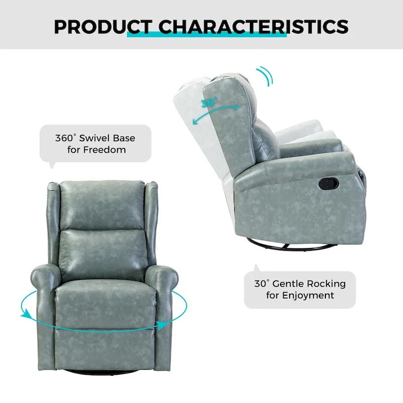 Faux Leather Swivel Nursery Recliners (Metal Base) — Set of 2