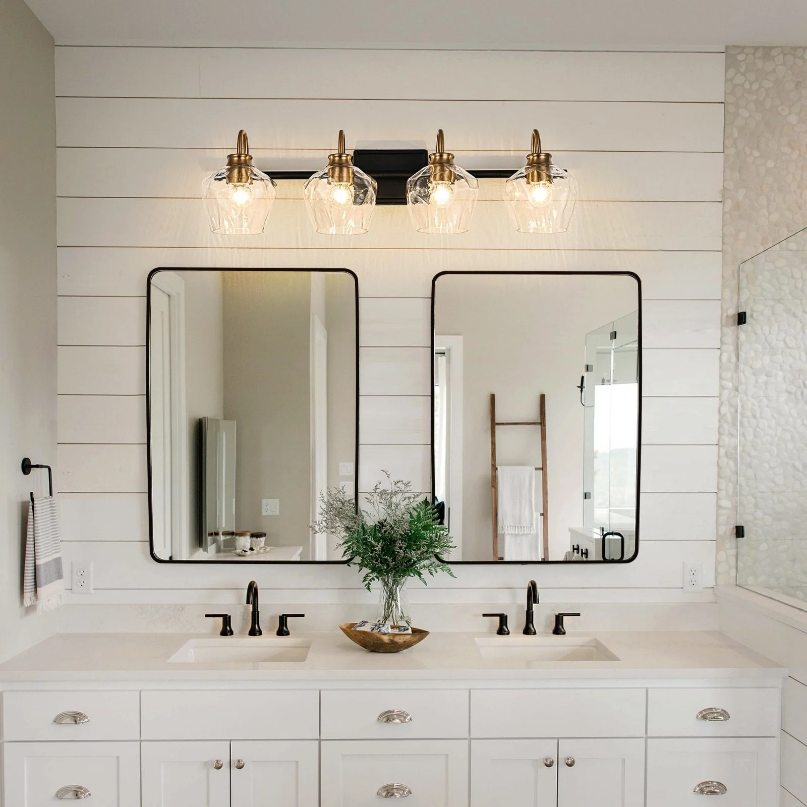 Modern 3/4-lights Bathroom Dimmable Vanity Lights Wall Sconces with Glass Shade