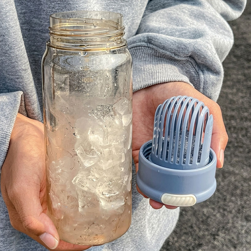 650ML Blue Clear Wide Mouth Water Bottle with Tea Infuser and Volume Markers