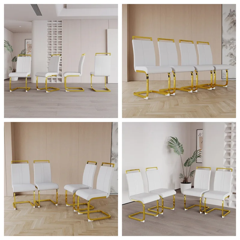 PU Leather High Back Upholstered Dining Chair w/ Metal Legs (Set of 4)