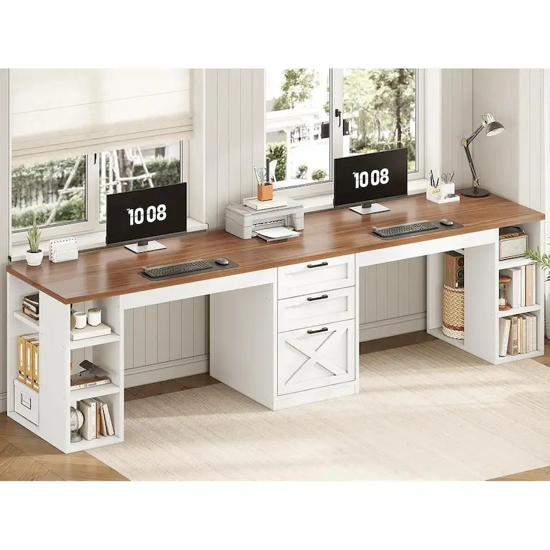 96.5 Computer Desk 3 Drawers Home Office Desk 8 Open Shelves