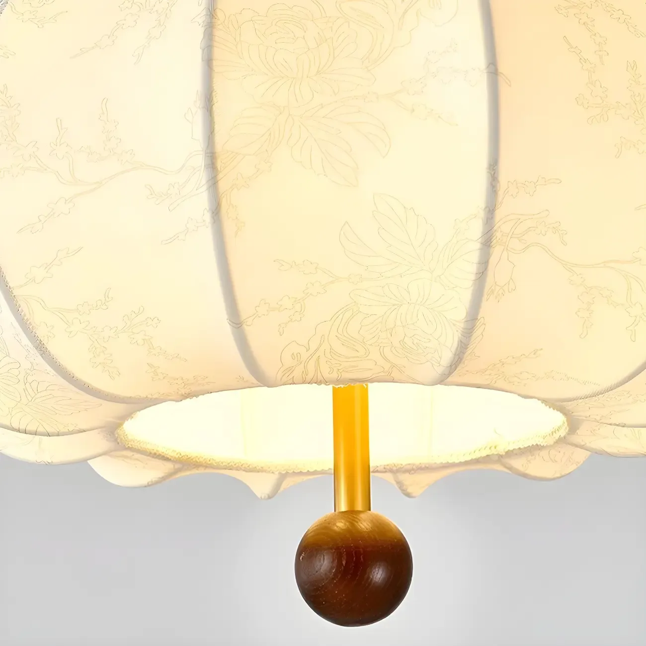 Traditional White Fabric Drum Shade Wooden Chandelier