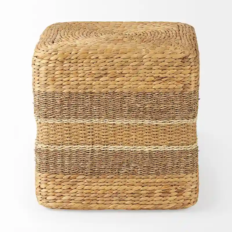 Mercana  Maya  Brown Striped Seagrass Round Coffee Table Pouf