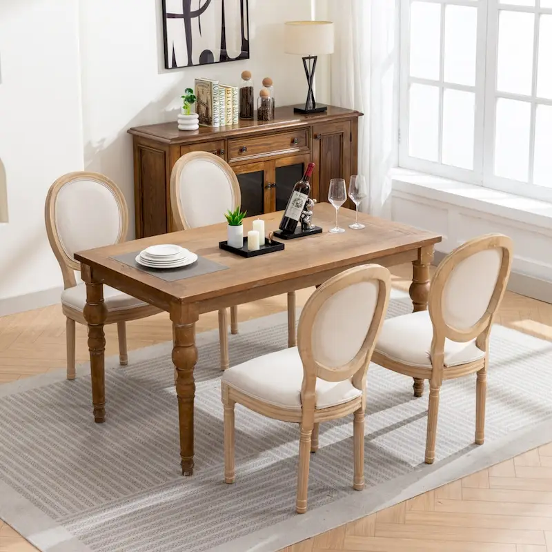 Solid Wood Dining Chair with Linen Upholstery, Set of 2
