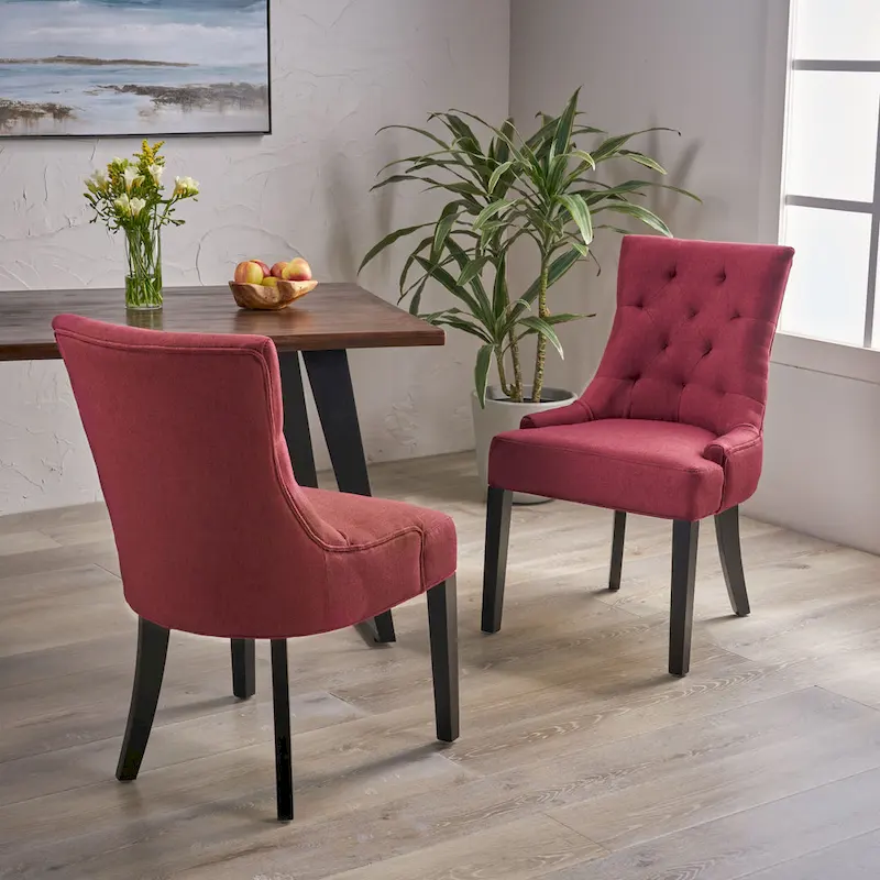 Set of 2 Fabric Upholstered Dining Chair with Tapered Legs