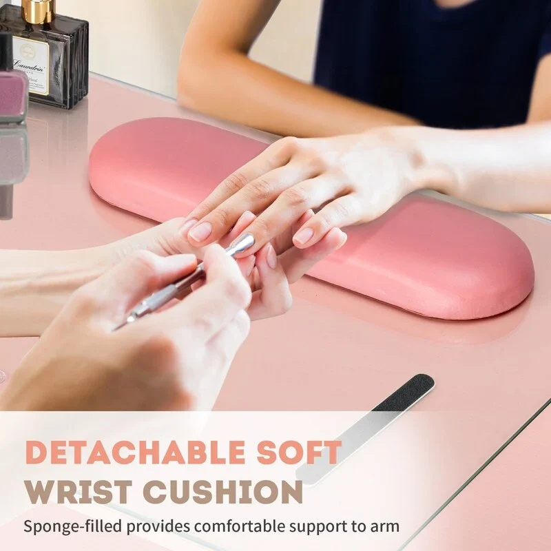 Embossed Particle Board Tempered Glass 55 W Manicure Table