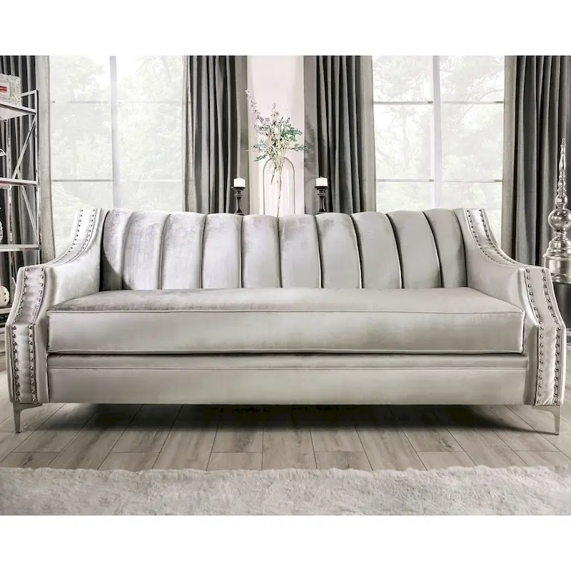Vynn Transitional Chenille Upholstered Nailhead Trim Sofa by Furniture of America