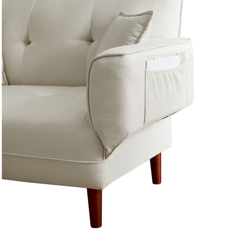 Multifunctional Sofa Bed Sleeper with 2 Pillows Beige Fabric