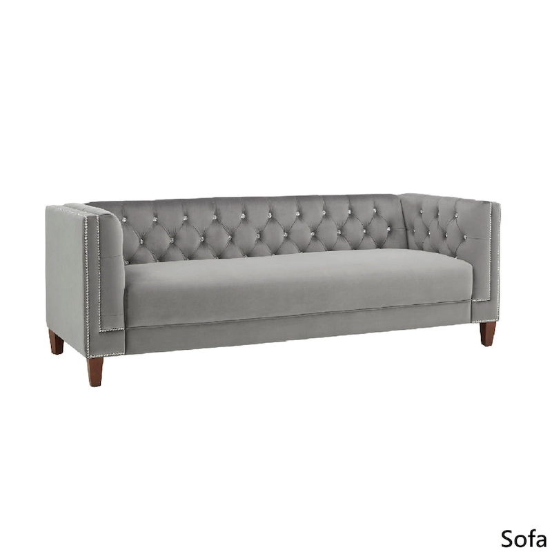 Layla Jewel-tuft Grey Velvet Seating with Nailhead by iNSPIRE Q Bold