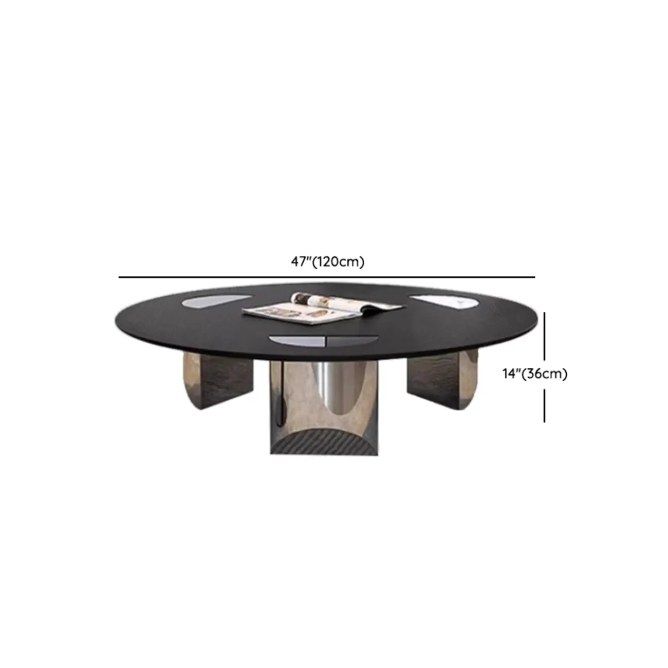 Glam Wood Black Round Table with Abstract Tripod Base