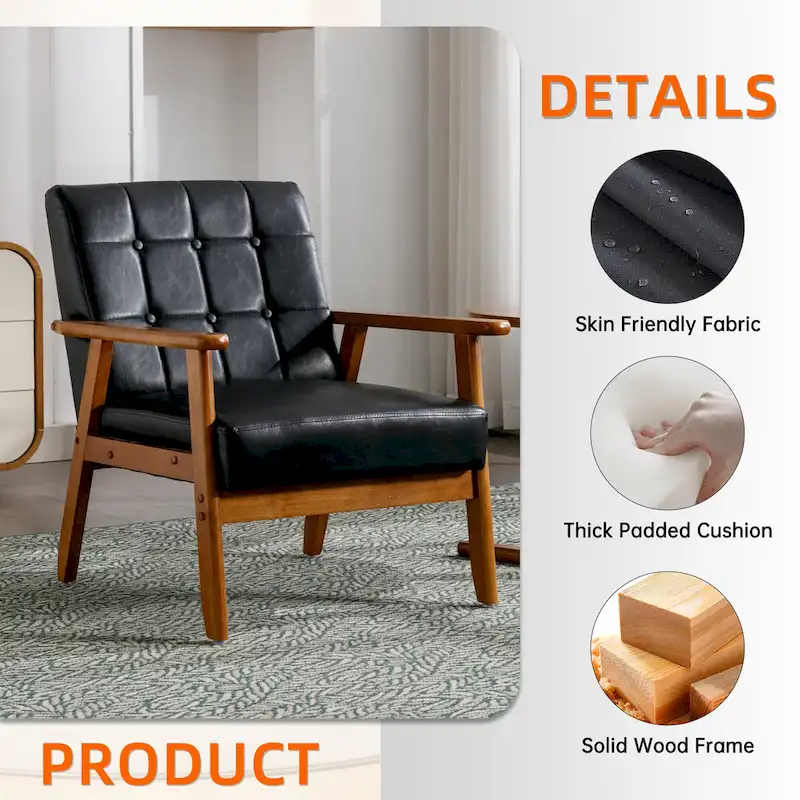 Linen/PU Upholstered Tufted Living Room/Bedroom Accent Chair With Wood Legs