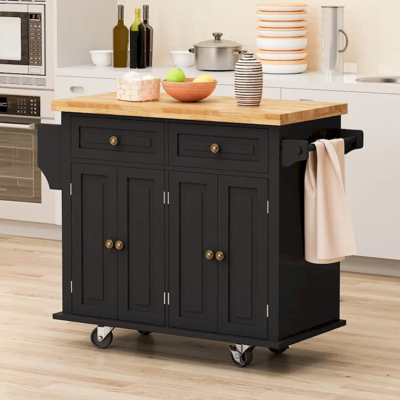 43.31 in. Kitchen Island Cart with 2 Cabinets and Spice Rack