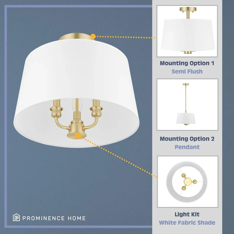 Prominence Home Billet Convertible Pendant/Semi-Flush with Fabric Shades