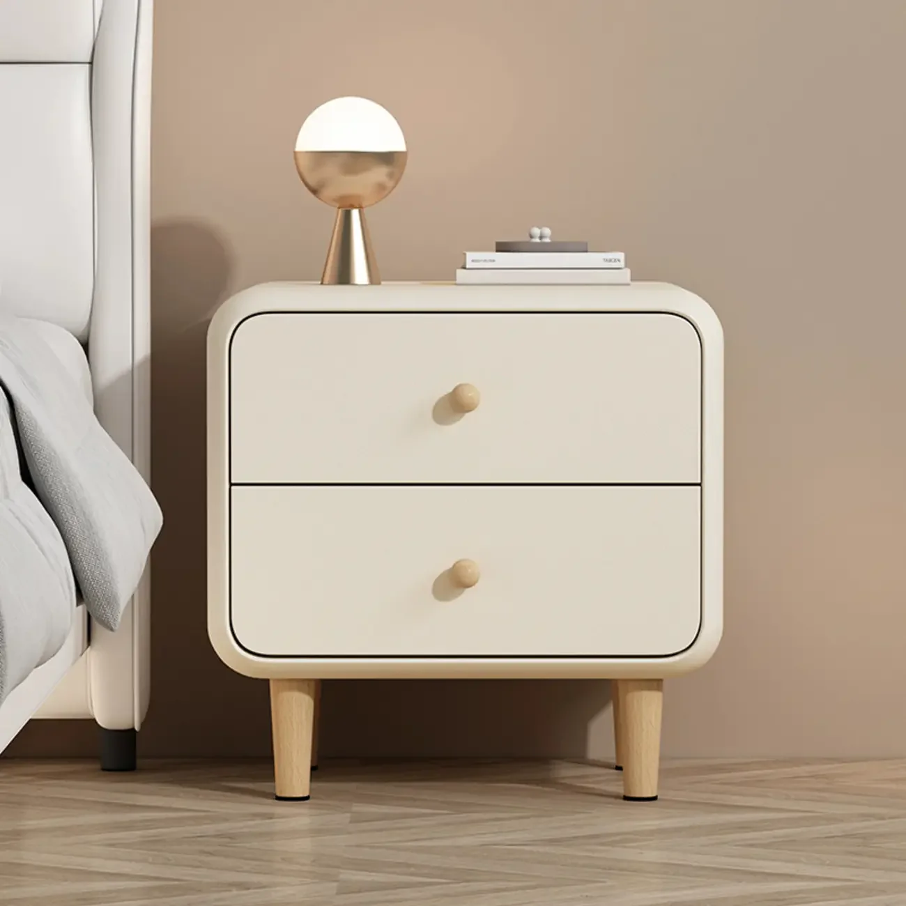 Modern Small Wood 2 Drawer Nightstand with Legs