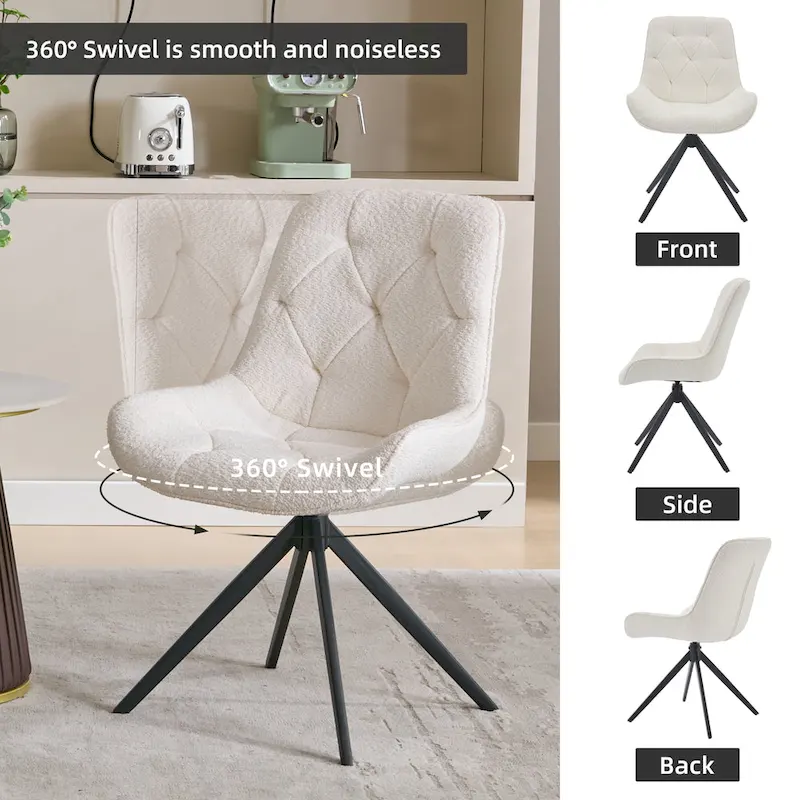 XINMICS Swivel Dining Chairs, Boucle Upholstered Accent Chairs Living Room Chairs Desk Office Arm Chair