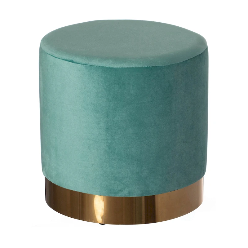 Modern Round Velvet Fabric Standard Ottoman Stool with Gold Base