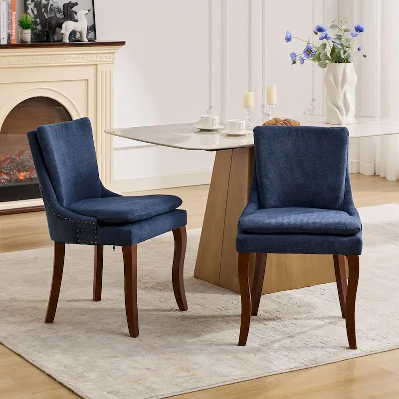 Modern Dining Chairs Set of 2,Chenille Upholstered Dining Chairs,Living Room Accent Leisure Chairs with Curved Solid Wood Legs