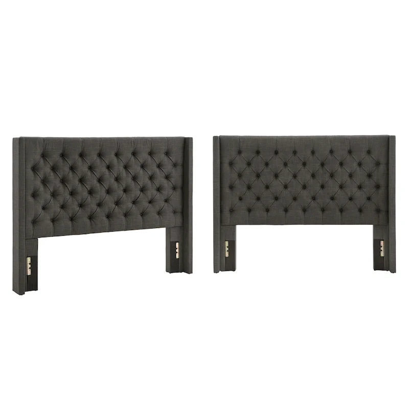 Detmold Queen Wingback Button Tufted Linen Fabric Headboard