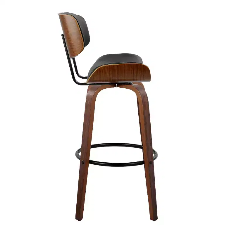 Set of 2 Lombardi Barstools Walnut/Black - LumiSource: Mid-Century Fixed-Height, Tufted, 30.5" Seat