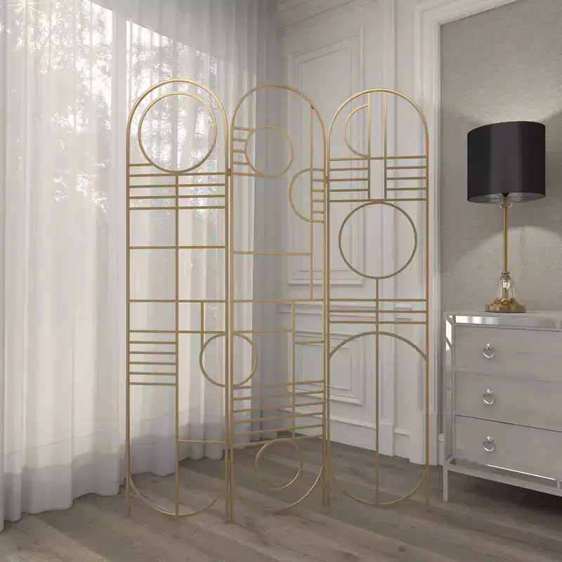 Modern Metal Room Divider Screen Gold - Olivia & May: Iron Frame, No Assembly, 3-Panel Design