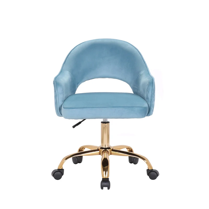 Velvet Swivel Office Chair, Golden Chrome Legs
