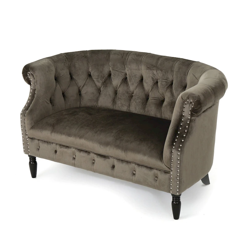 Milani Velvet Tufted Scroll Arm Loveseat by Christopher Knight Home
