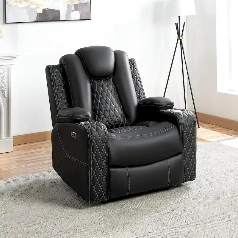 Premium Air Leather Home Theater Loveseat with LED Lights, Recliner with Built-in Speakers & Wireless Charging