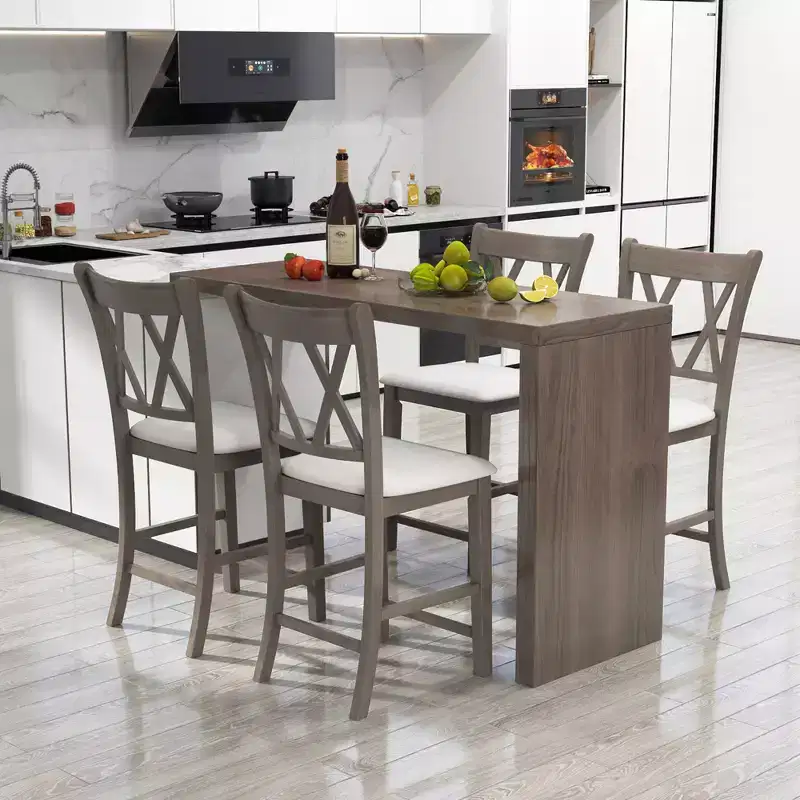 2PCS Bar Stools 24 Counter Height Stools w/ Linen Fabric Upholstered Seat Gray