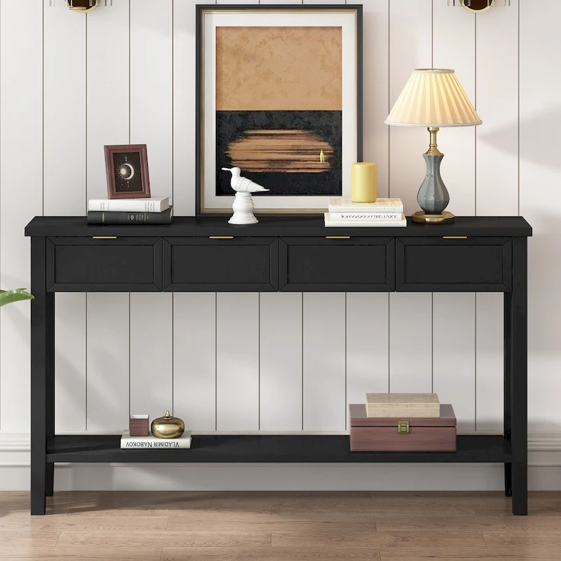 High-Quality Entryway Console Table with 4 Spacious Drawers & 1 Bottom Shelf
